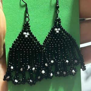 Chic Black and White Beaded Earrings